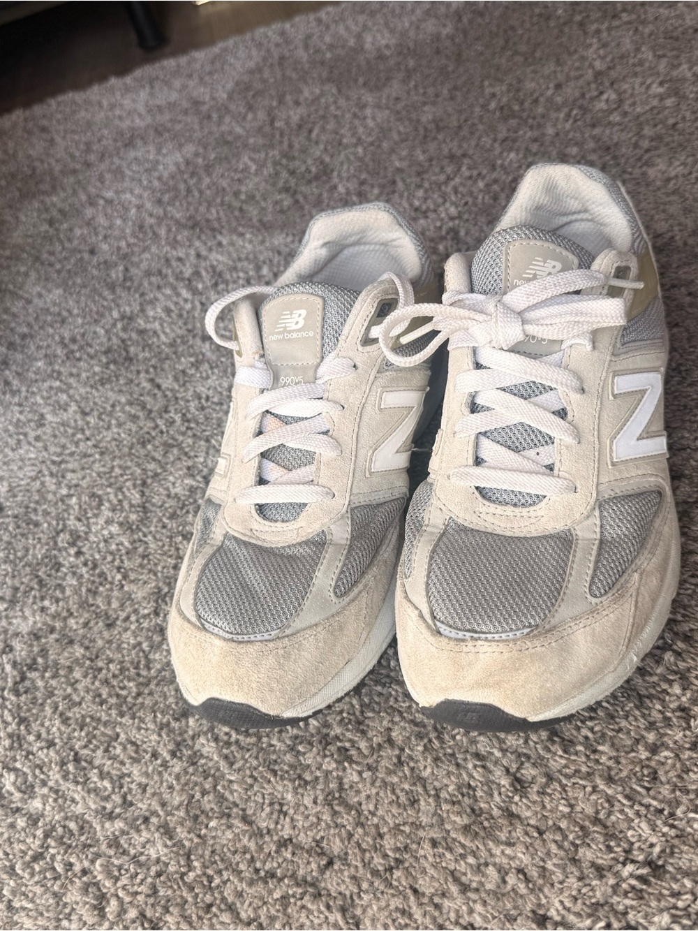 New Balance Light Gray and tan Suede & Mesh Sneakers